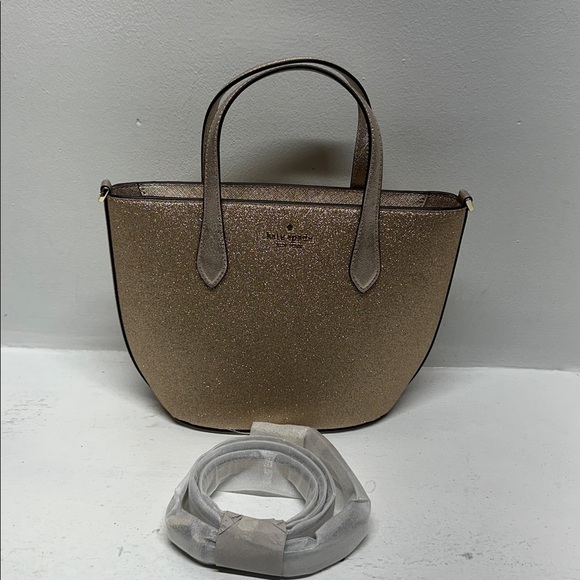 Kate Spade Purse Glimmer Satchel Crossbody Handbag Gold Glitter Small New NWT - Picture 8 of 10